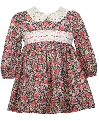 Bonnie Baby Baby Girls Lace Collar Long Sleeve Floral Dress