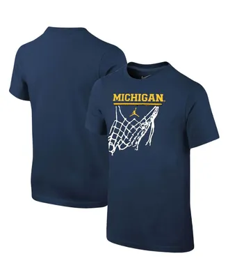 Big Boys Jordan Navy Michigan Wolverines Basketball Net T-shirt