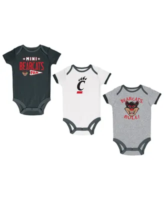 Infant Boys and Girls Champion Black, Heather Gray, White Cincinnati Bearcats Three-Pack Bodysuit Set
