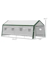 Outsunny 20' x 10' x 8' Heavy-duty Greenhouse with Mesh Door and 8 Windows, Walk-in Hot House, Pe Cover, Steel Frame, White