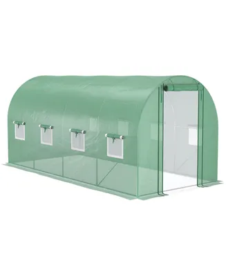 Outsunny 15' x 7' x 7' Walk-in Tunnel Hoop Greenhouse, Polyethylene Pe Cover, Steel Frame, Roll