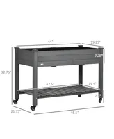 Outsunny 46.5" x 21.75" Raised Garden Bed, Elevated Wooden Planter Box w/ Lockable Wheels, Storage Shelf, and Bed Liner for Backyard, Patio, Dark Gray