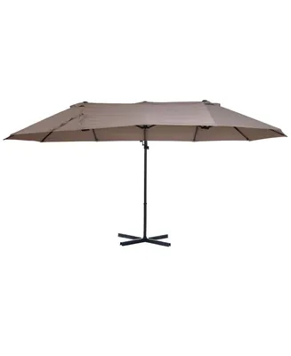 Outsunny 14.4' Patio Umbrella Double-Sided Outdoor Market Extra Large Umbrella with Crank, Cross Base for Deck, Lawn, Backyard and Pool, Brown