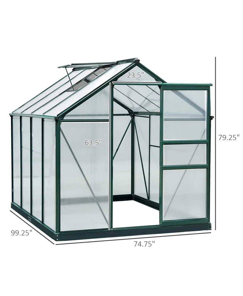 Outsunny 6' x 8' x 7' Polycarbonate Greenhouse Walk-in Plant Greenhouse for Backyard/Outdoor Use with Window and Door, Aluminum Frame, Pc Board