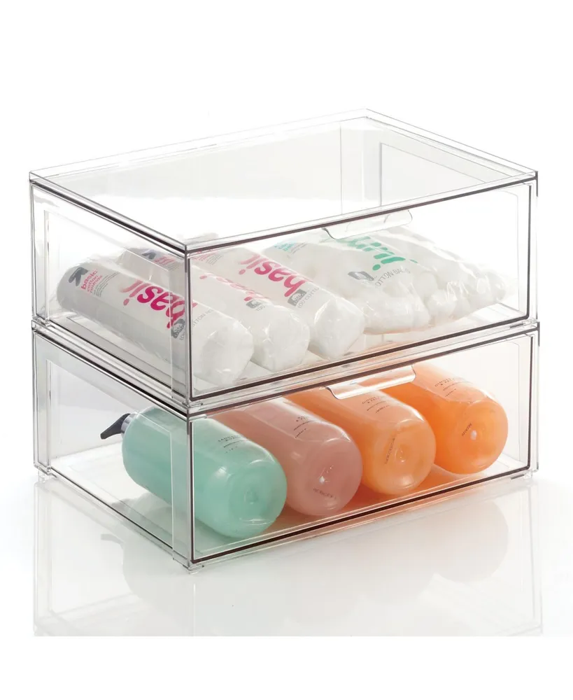 mDesign Plastic Stackable Kitchen Storage Organizer, Front Pull Drawer Clear