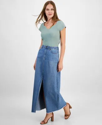 And Now This Women's Cotton Denim Maxi Skirt
