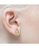 Rachel Glauber Radiant 14k Yellow Gold Plated Eternity Halo Medallion Stud Earrings with Cubic Zirconia