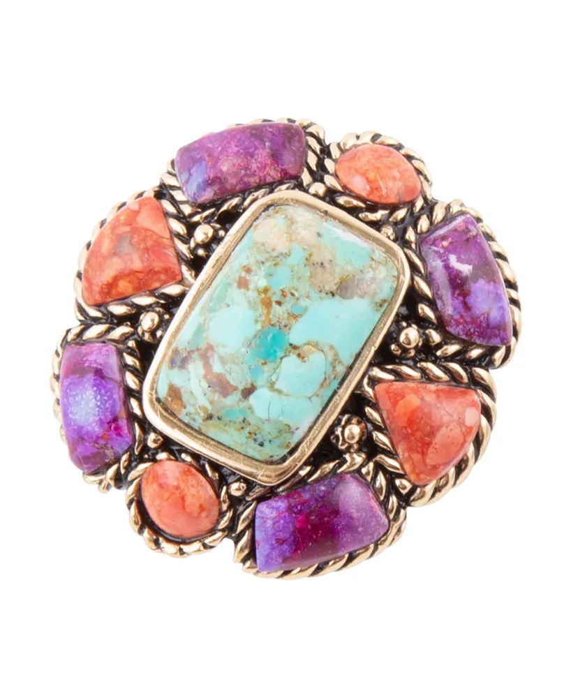 Barse Inca Genuine Multi Stone Round Statement Ring