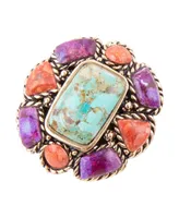 Barse Inca Genuine Multi Stone Round Statement Ring