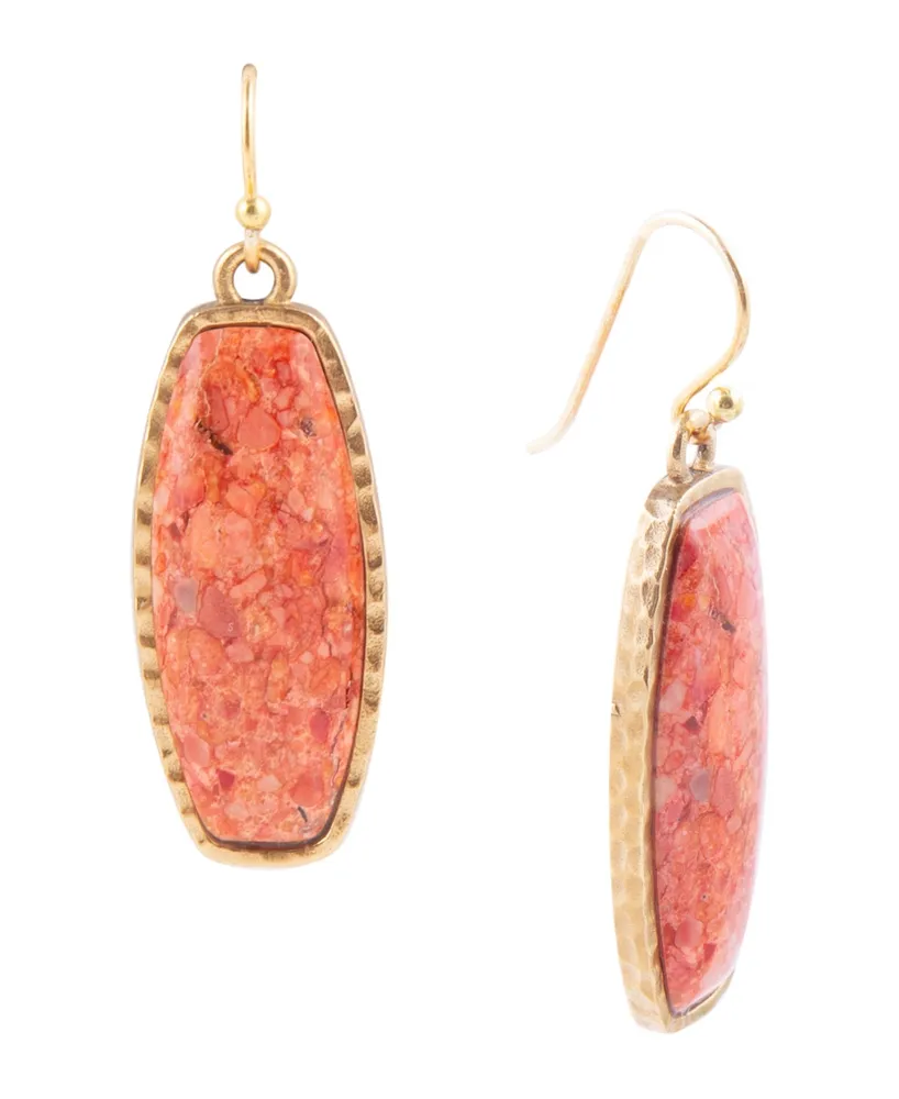 Barse Odyssey Genuine Orange Sponge Coral Long Rectangle Statement Earrings