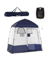 Outsunny Two Room Pop Up Shower Tent w/ Shower Bag, Floor & Carry Bag,