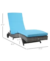 Outsunny Reclining Chaise Lounge Chair, Thickly Cushioned, Rolling Outdoor Plastic Rattan Sun Bathing Chair /w Wheels for Poolside, Pool, Patio, Sky B