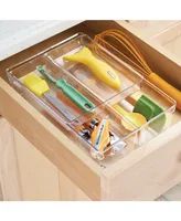 mDesign 2 Piece Plastic Stackable Kitchen Drawer Organizer with Top Tray - 4 Pack