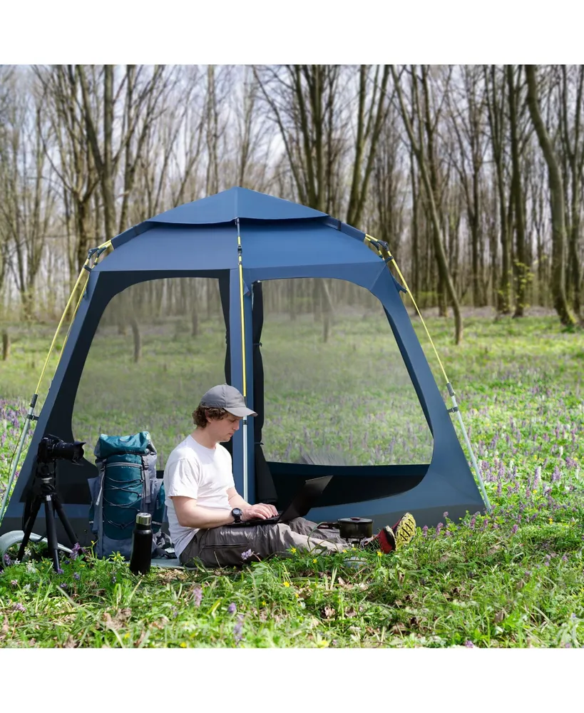 Outsunny 6 Person Camping Tent, Waterproof Rain Cover, Easy Pop Up Hexagon Design, Family / Party Sized, Mesh, 2 Pockets for Hiking, Backpacking, Hunt