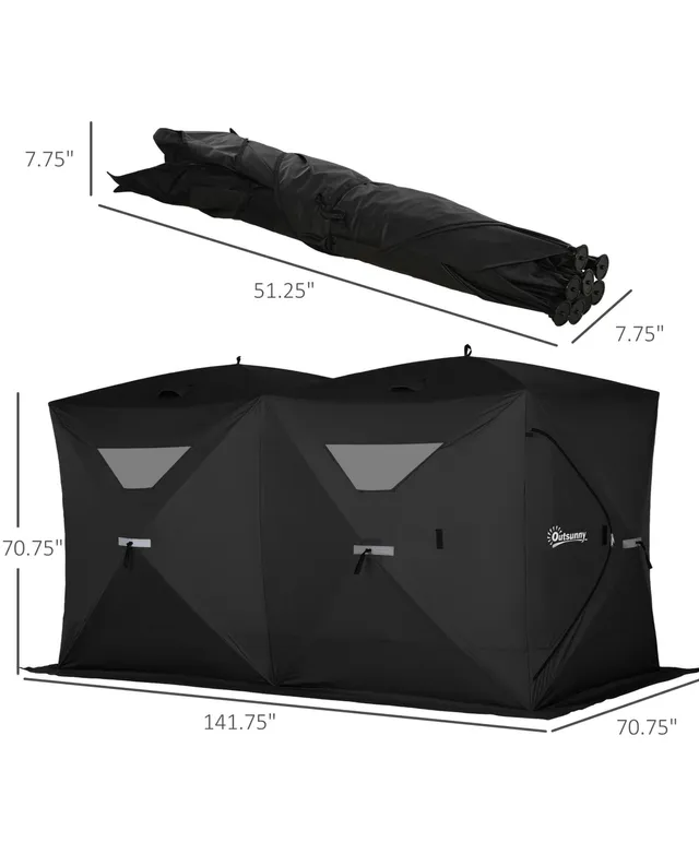 Outsunny 2 Person Insulated Ice Fishing Shelter Pop-Up Portable Ice Fishing Tent with Carry Bag and Anchors for -22°F - Black