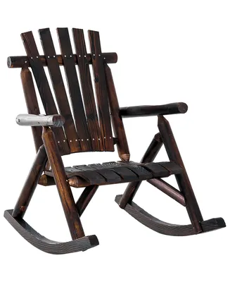 Outsunny Wooden Rustic Rocking Chair, Indoor Outdoor Adirondack Log Rocker with Slatted Design for Patio, Lawn, Carbonized Color