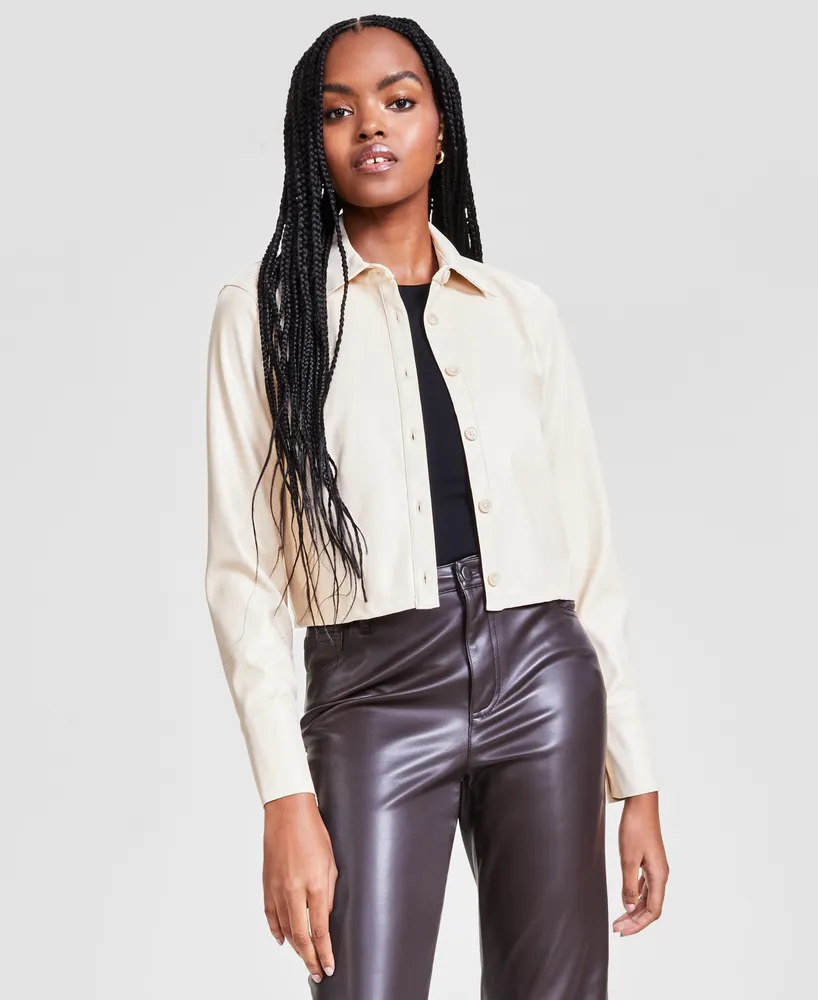 Bar Iii Women's Cropped Faux-Leather Jacket, Created for Macy's