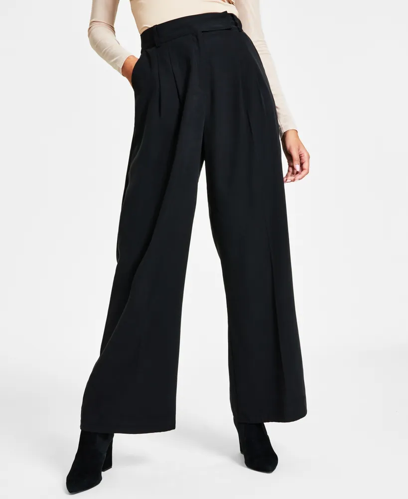 Bar Iii Women's Pleated Elastic-Back Wide-Leg Pants, Created for Macy's