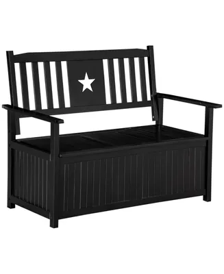 Outsunny Outdoor Storage Bench, 2-Seat Loveseat Style Wooden Patio Furniture, Armrests, 43 Gallon Deck Box, Black