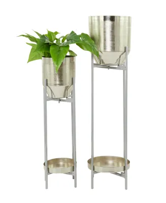 Silver-Tone Metal Planter with Removable Stand Set of 2