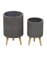 Ceramic Indoor Outdoor Planter with Wood Legs Set of 2