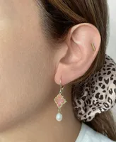 Adornia 14K Gold Plated Floral and Pearl Drop Earrings Pink Imitation Mother of Pearl