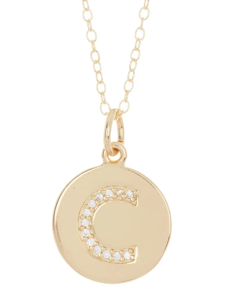 Adornia 18" Chain 14K Gold Plated Disc Necklace with Crystal Engraved Letter