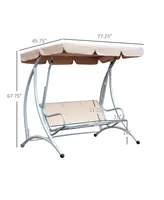 Outsunny 3 Person Patio Swing Seats, Porch Swing with Stand and Adjustable Canopy Outdoor Swing Chair Bench for Garden, Poolside