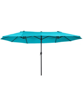 Outsunny 15ft Patio Umbrella Double-Sided Outdoor Market Extra Large Umbrella with Crank Handle for Deck, Lawn, Backyard and Pool