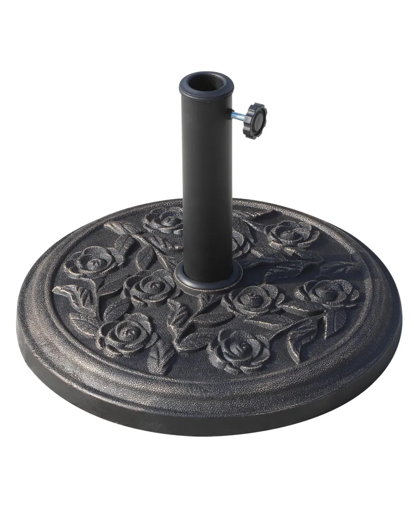 Outsunny 18" 20 lbs Round Resin Umbrella Base Stand Market Parasol Holder with Decorative Rose Floral Pattern & Easy Setup, for 1.5"Dia, 1.89"Dia Pole