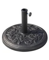 Outsunny 18" 20 lbs Round Resin Umbrella Base Stand Market Parasol Holder with Decorative Rose Floral Pattern & Easy Setup, for 1.5"Dia, 1.89"Dia Pole