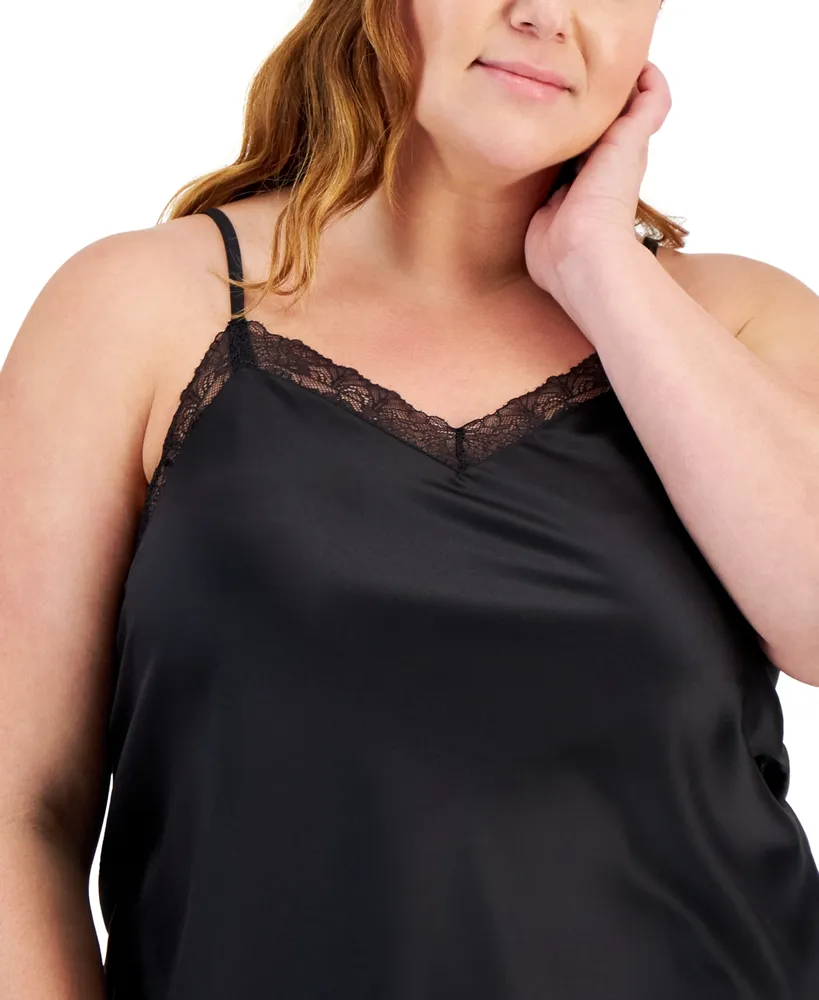 I.n.c. International Concepts Plus Size Lace-Trim Satin Chemise, Created for Macy's