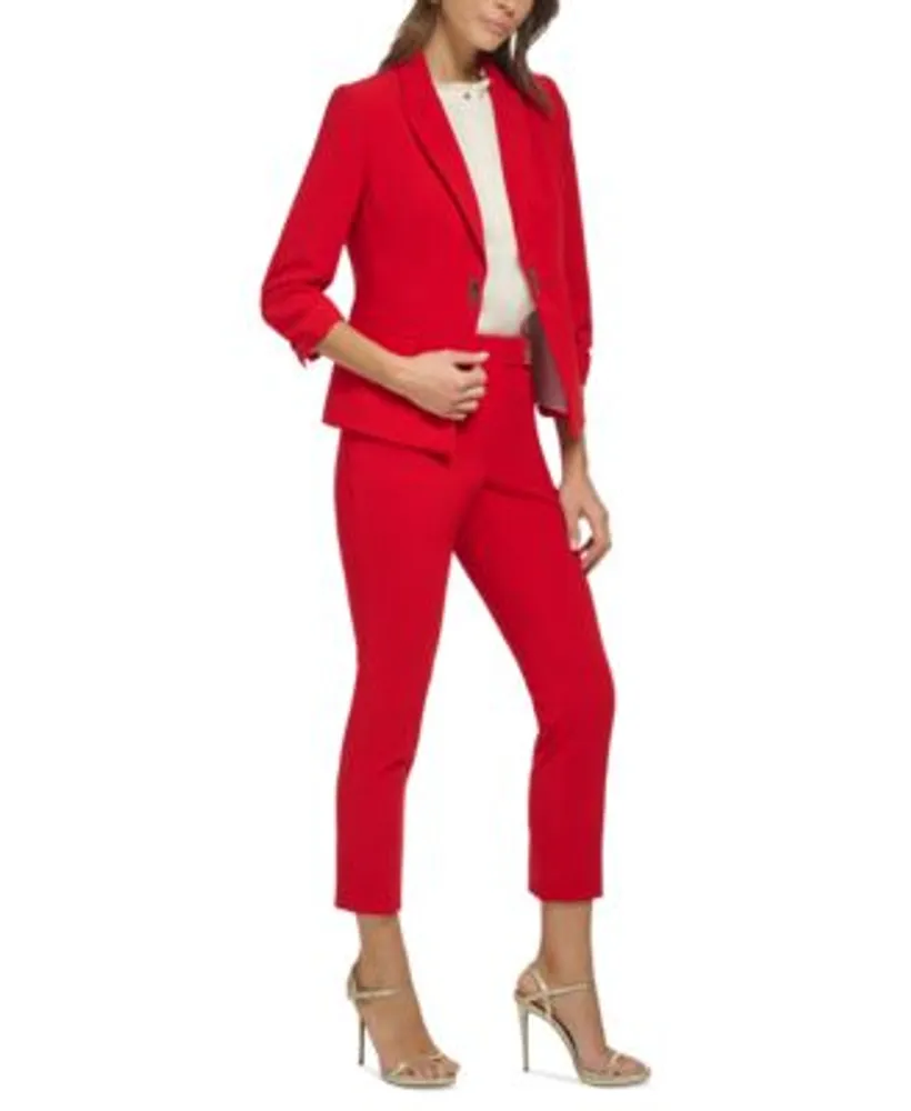 Dkny Petite Ruched Sleeve Blazer Straight Leg Pants