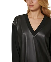 Dkny Faux-Leather Front Sweatshirt