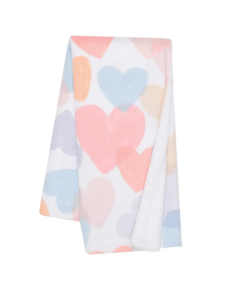 Bedtime Originals Rainbow Hearts White/Pink/Purple Soft Fleece Baby Blanket