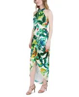 julia jordan Women's Printed Knot-Neck Tulip-Hem Maxi Dress