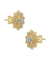 Rachel Glauber 14K Gold Plated and Cubic Zirconia Floral Stud Earrings