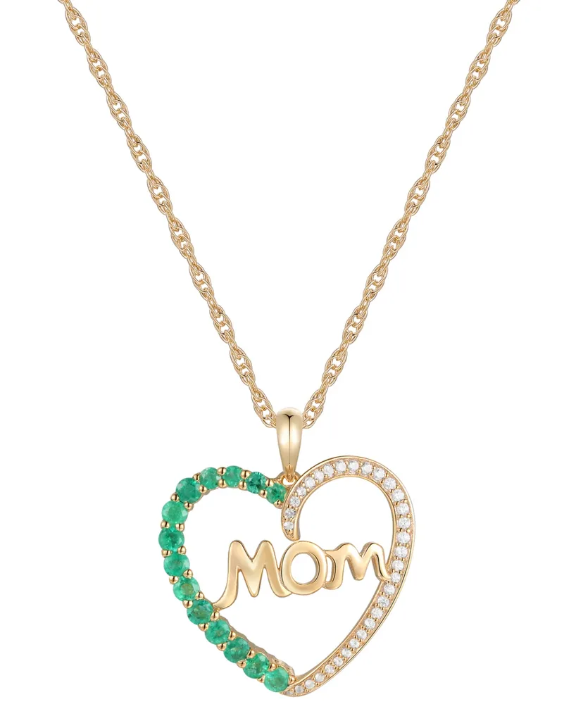 Emerald (3/8 ct. t.w.) & Diamond (1/8 ct. t.w.) Mom 18" Pendant Necklace in 14k Gold