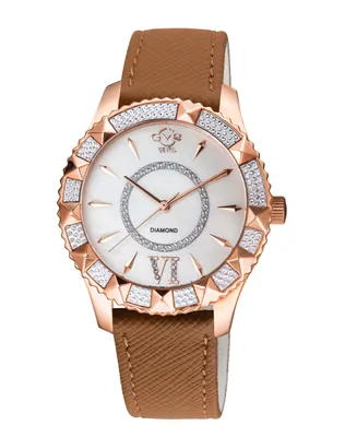 GV2 by Gevril Women's Venice Swiss Quartz Brown Faux Leather Watch 38mm