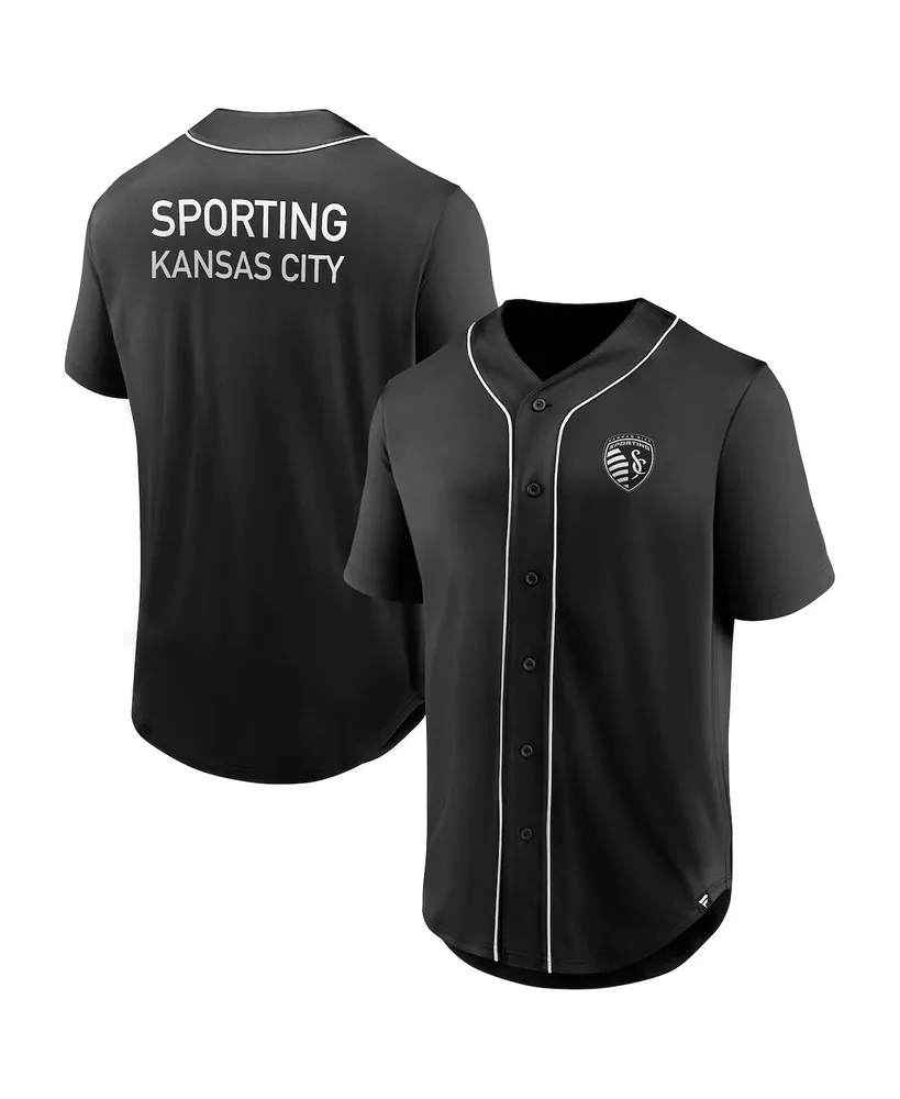 Men's Fanatics Black Sporting Kansas City Third Period Fashion Baseball Button-Up Jersey