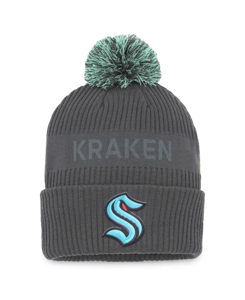 Men's Fanatics Charcoal Seattle Kraken Authentic Pro Home Ice Cuffed Knit Hat with Pom