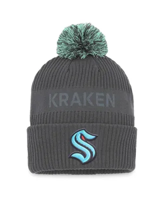 Men's Fanatics Charcoal Seattle Kraken Authentic Pro Home Ice Cuffed Knit Hat with Pom