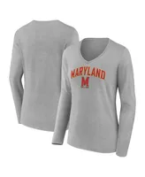 Women's Fanatics Heather Gray Maryland Terrapins Evergreen Campus Long Sleeve V-Neck T-shirt