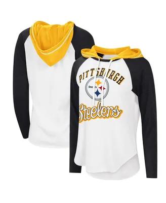 Women's G-iii 4Her by Carl Banks White Pittsburgh Steelers Mvp Raglan Hoodie Long Sleeve T-shirt