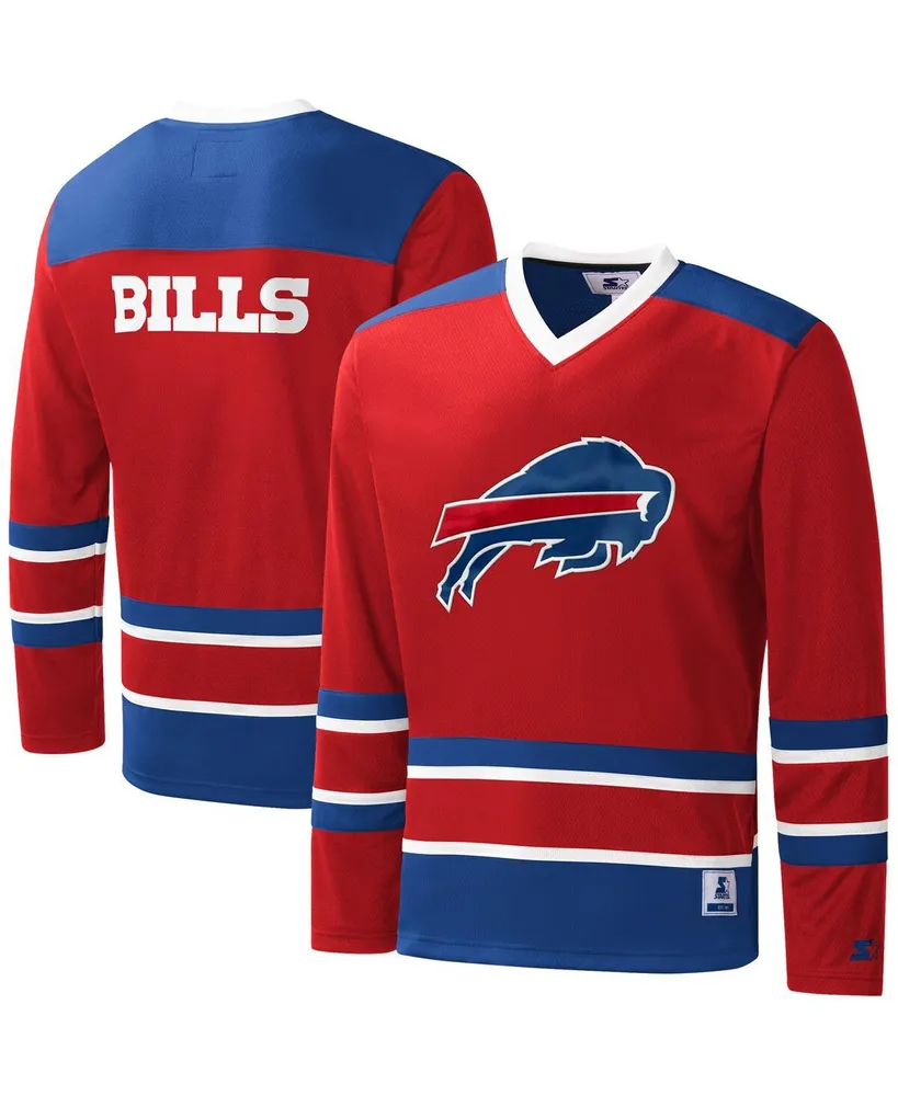 Men's Starter Red Buffalo Bills Cross-Check V-Neck Long Sleeve T-shirt