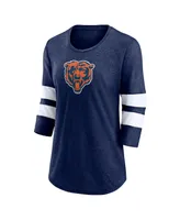 Women's Fanatics Heathered Navy Chicago Bears Primary Logo 3/4 Sleeve Scoop Neck T-shirt