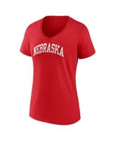 Women's Fanatics Scarlet Nebraska Huskers Basic Arch V-Neck T-shirt