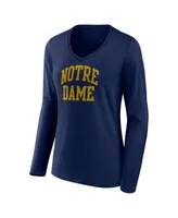 Women's Fanatics Navy Notre Dame Fighting Irish Basic Arch Long Sleeve V-Neck T-shirt