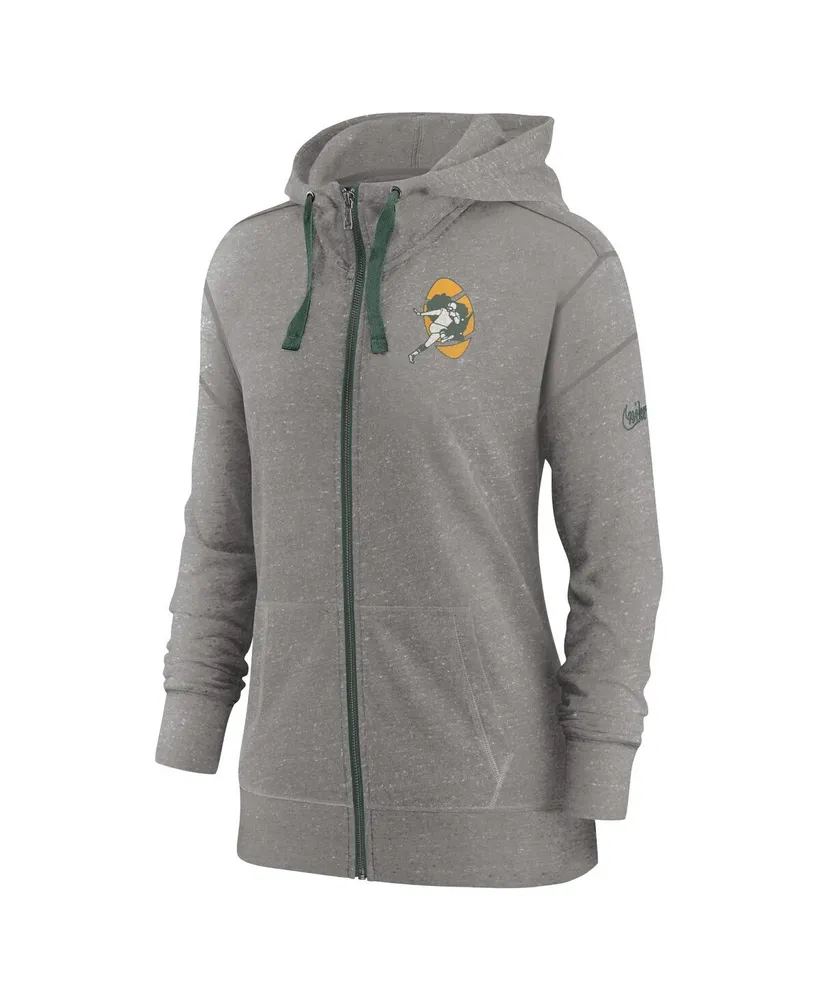 Women's Nike Heather Charcoal Green Bay Packers Gym Vintage-Like Full-Zip Hoodie