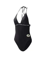 Women's G-iii 4Her by Carl Banks Black Green Bay Packers Full Count One-Piece Swimsuit